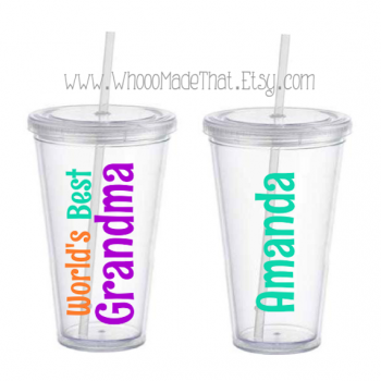 Mother's Day Personalized Tumbler - World's Best Grandma - 16oz acrylic cup with straw - BPA free